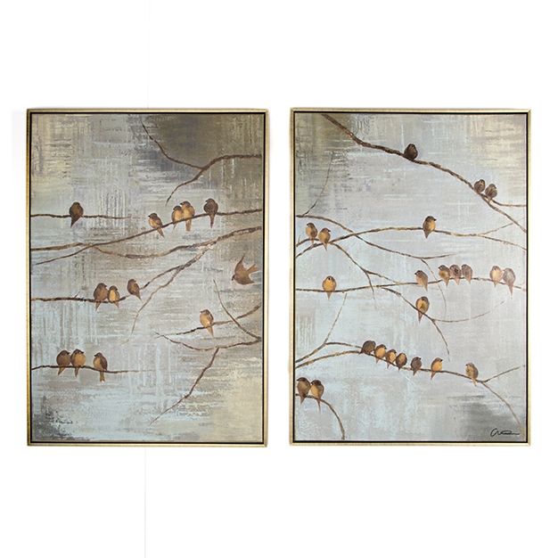 2-dílný obraz s ptáky 102413, Flock Of Birds Handpainted Framed Canvas, Wall Art, Graham Brown