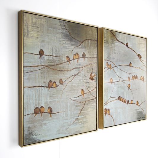 2-dílný obraz s ptáky 102413, Flock Of Birds Handpainted Framed Canvas, Wall Art, Graham Brown