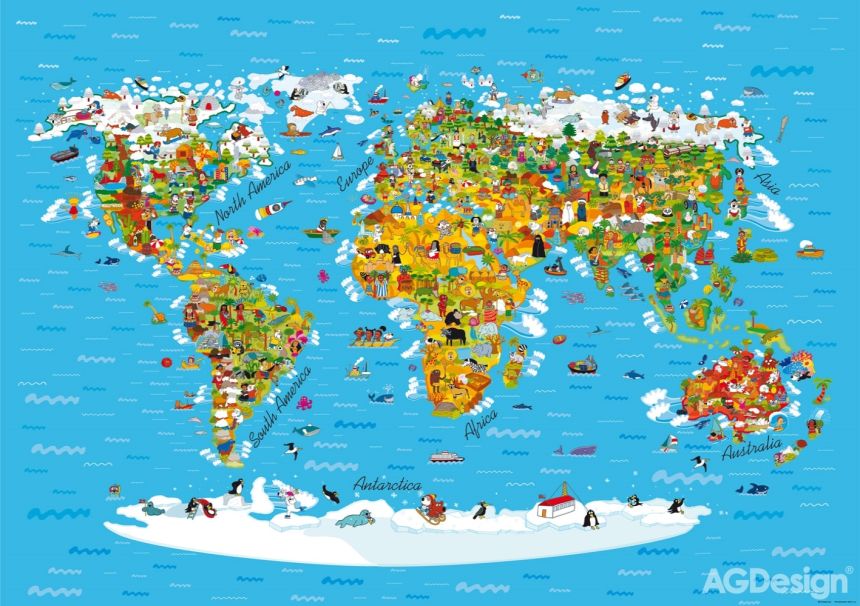 Dětská fototapeta na zeď -FTS 1320, Mapa světa, 360 x 254 cm, AG Design