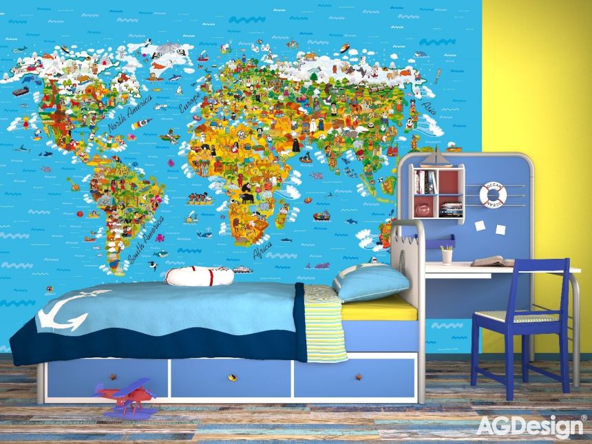 Dětská fototapeta na zeď -FTS 1320, Mapa světa, 360 x 254 cm, AG Design