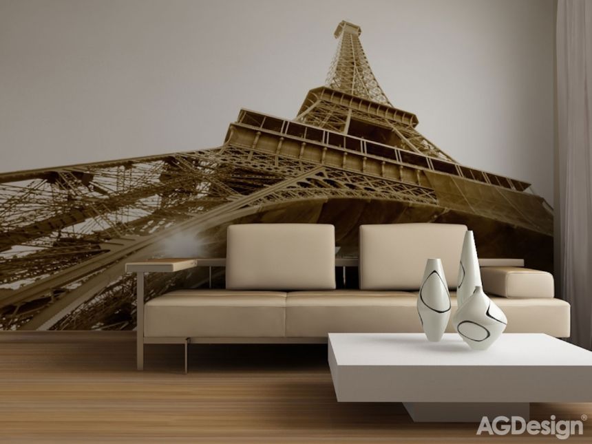 Vliesová fototapeta na zeď FTNS 2476, Eiffelova věž černobílá, 360 x 270 cm, AG Design