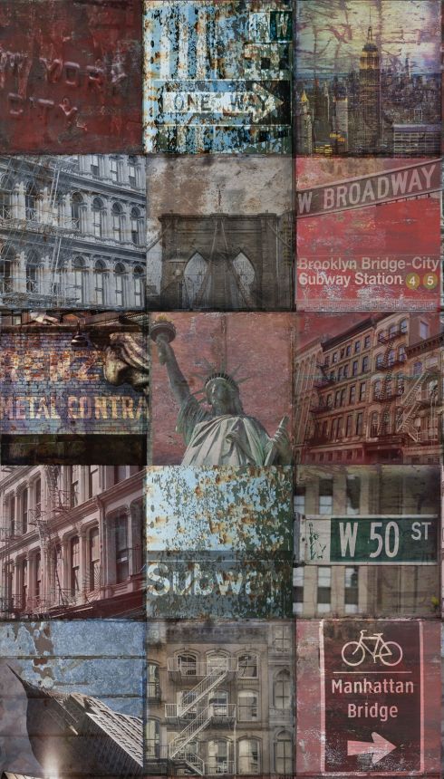 Vliesová obrazová tapeta New York Patchwork A40101, 159 x 280 cm, Enthusiast, Murals, Grandeco