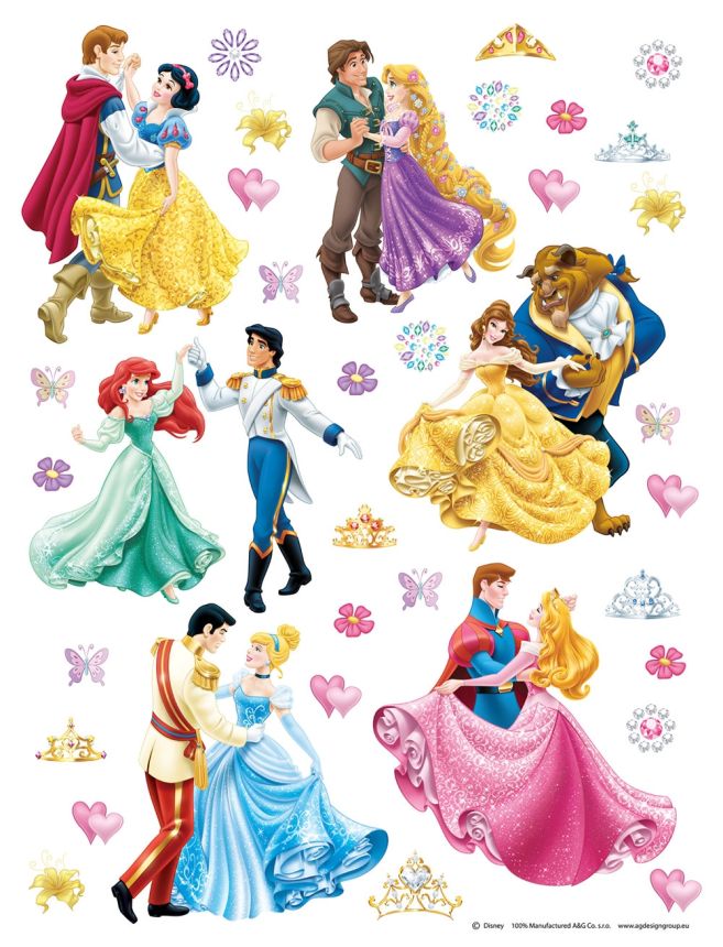 Detská samolepka na stenu DK 1774, Disney Princezné a princovia, AG Design