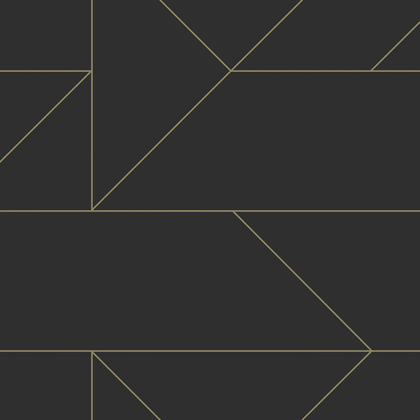Čierna geometrická vliesová tapeta, zlaté línie 347726, City Chic, Origin 
