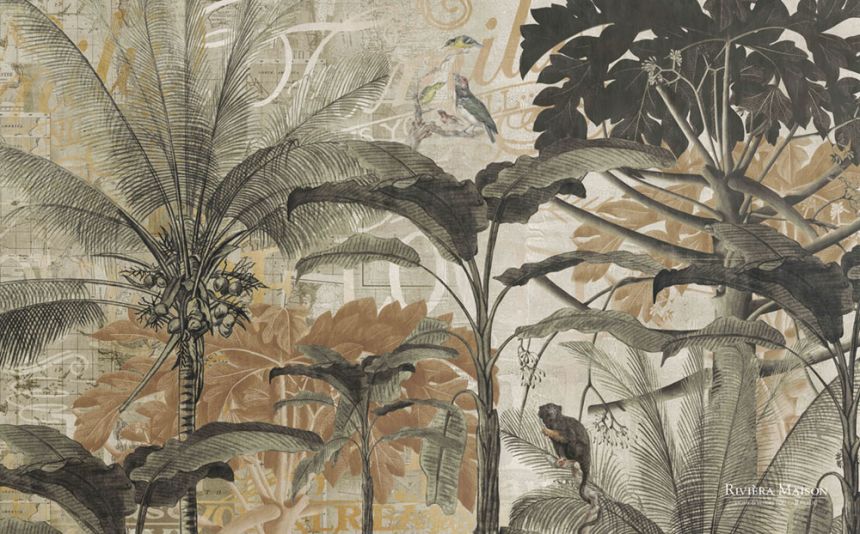 Luxusní vliesová obrazová tapeta s palmami a opicemi 300394 DG, 450x280cm, Riviera Maison 3, BN Walls