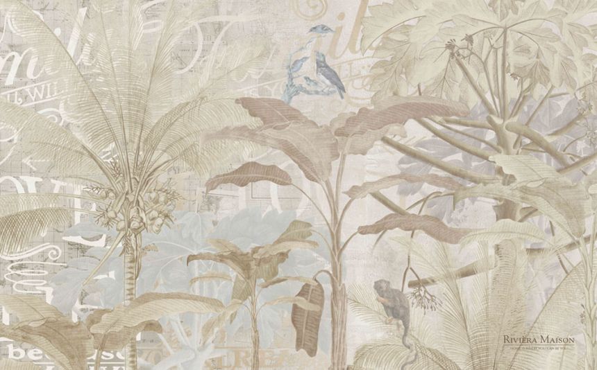 Luxusní vliesová obrazová tapeta s palmami a opicemi 300396 DG, 450x280cm, Riviera Maison 3, BN Walls