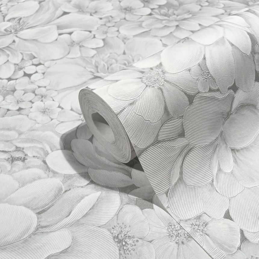 Luxusná sivo-biela vliesová tapeta kvety 33952, Botanica, Marburg