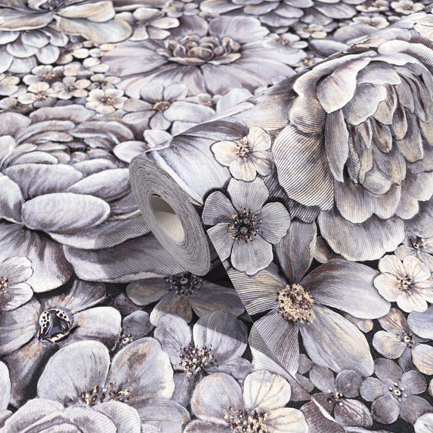 Luxusná sivo-fialová vliesová tapeta kvety 33955, Botanica, Marburg