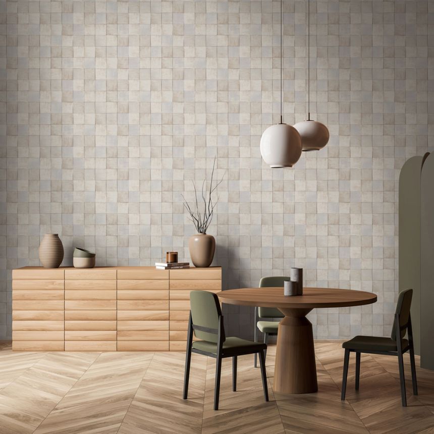 Sivo-modrá geometrická umývateľná tapeta 45711 Zellige, Marburg