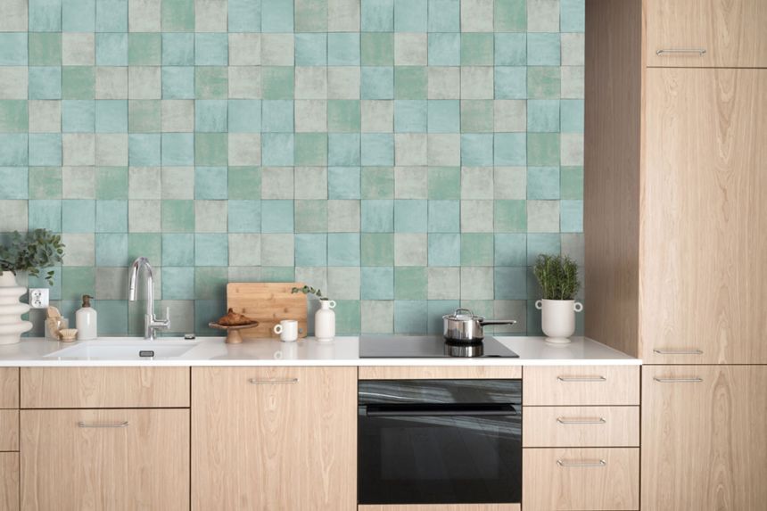 Svetlozelená geometrická umývateľná tapeta 45719 Zellige, Marburg