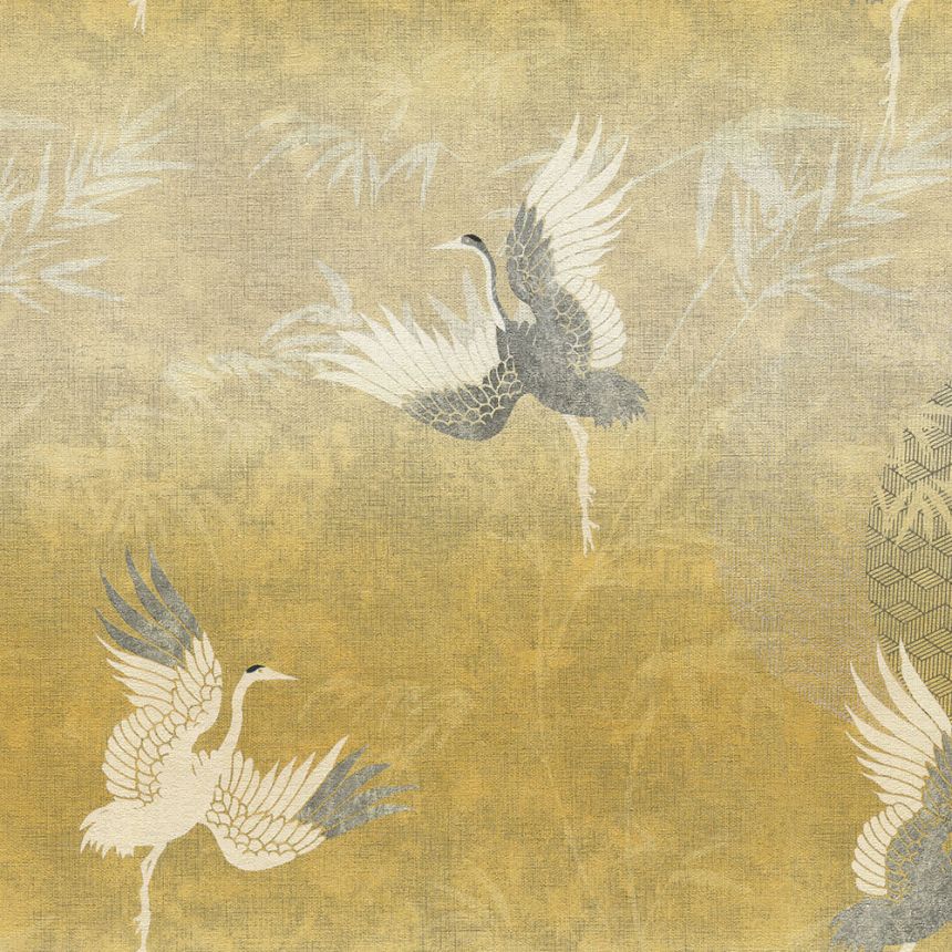 Luxusná okrová vliesová tapeta na stenu, vtáky 72904, Zen, Emiliana Parati 