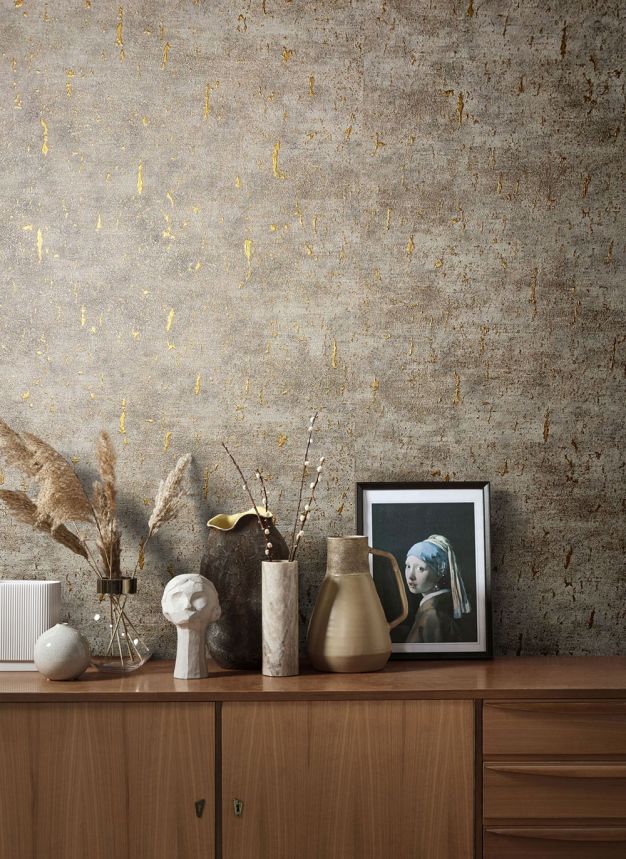 Luxusná hnedo-zlatá vliesová betónová tapeta 33256, Natural Opulence, Marburg