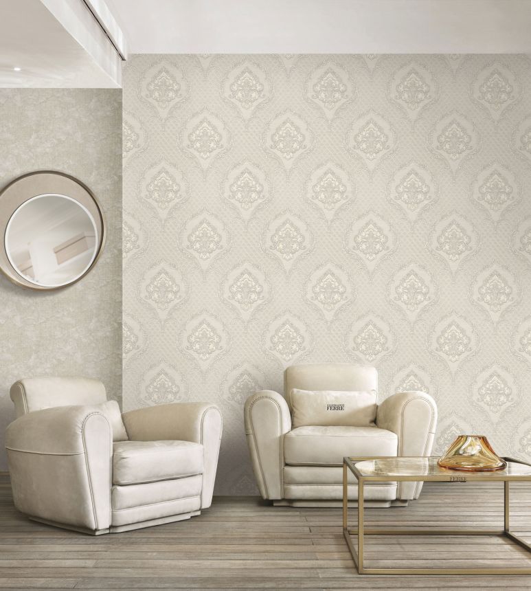 Luxusná strieborno-krémová zámocká tapeta na stenu, GF62038, Gianfranco Ferre´Home N.3, Emiliana Parati