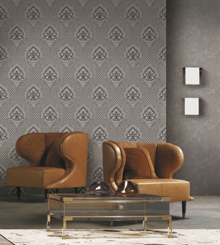 Luxusná strieborno-bronzová zámocká tapeta na stenu, GF62045, Gianfranco Ferre´Home N.3, Emiliana Parati