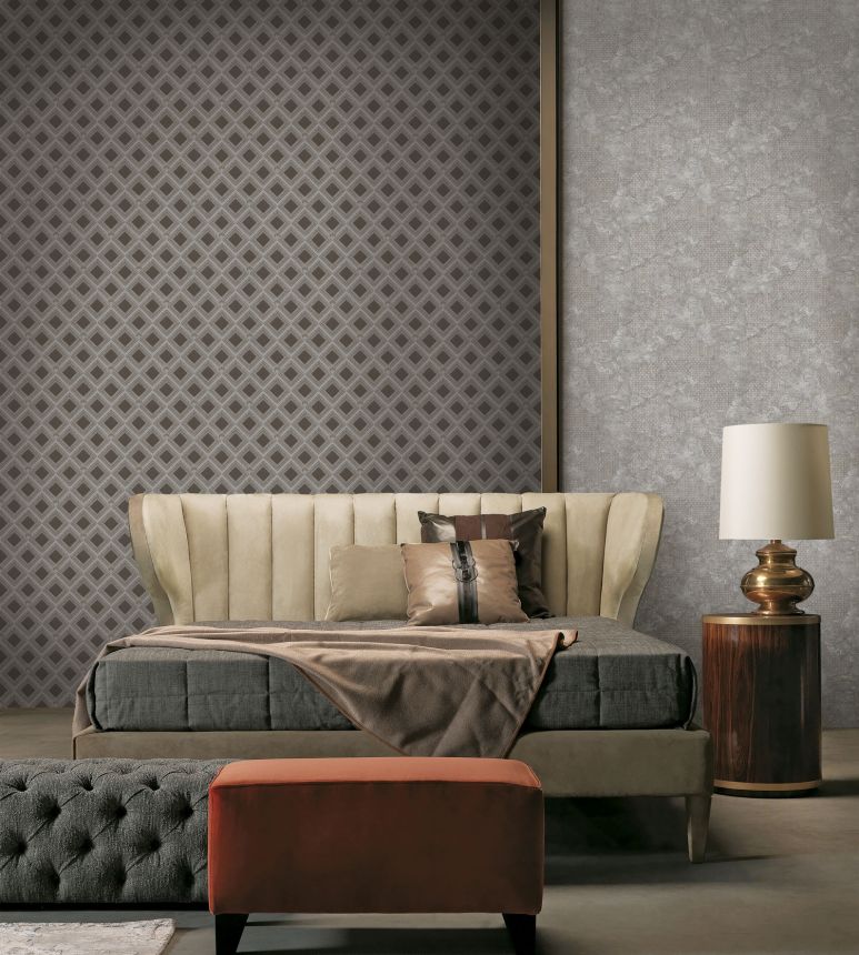 Luxusná hnedo-strieborná geometrická tapeta na stenu, GF62061, Gianfranco Ferre´Home N.3, Emiliana Parati