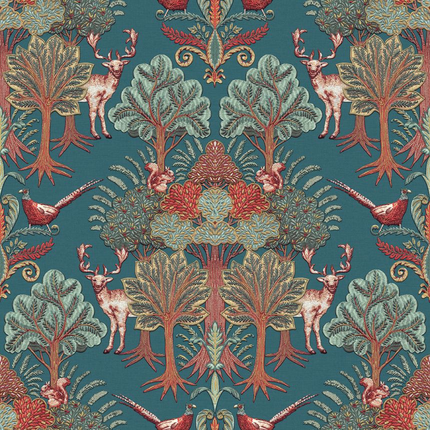 Luxusná zelená vliesová tapeta so stromami, zvieratami, TP422305, Tapestry, Design ID