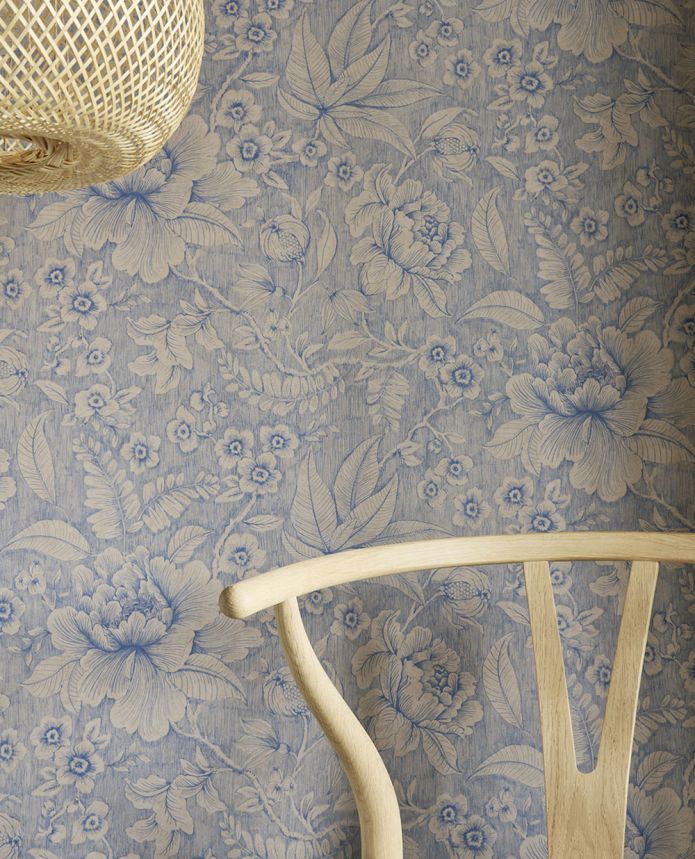 Modro-béžová vliesová tapeta na stenu, kvety, 333106  Pip Studio 6,  Eijffinger