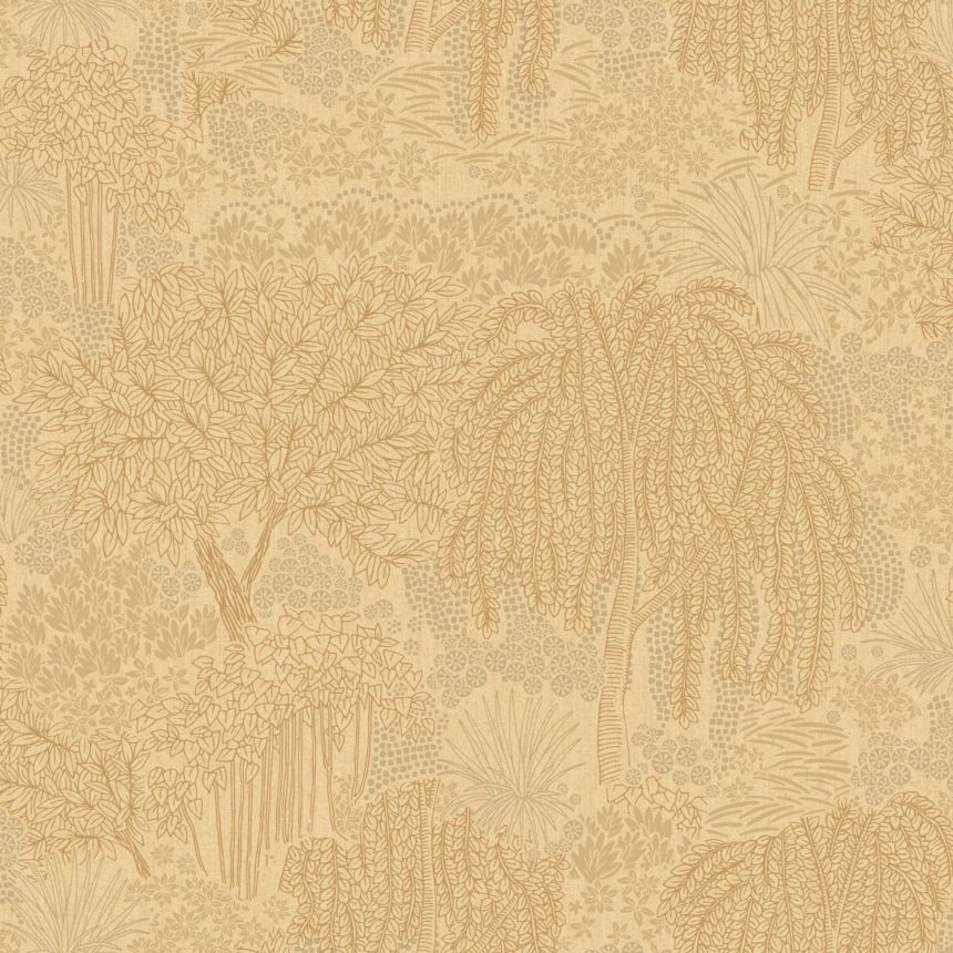 Okrovo-zlatá vliesová tapeta, stromy, listy, AL26262, Allure, Decoprint
