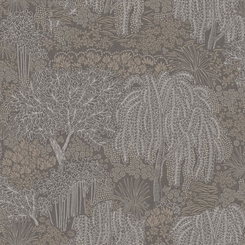 Sivo-strieborná vliesová tapeta, stromy, listy, AL26265, Allure, Decoprint