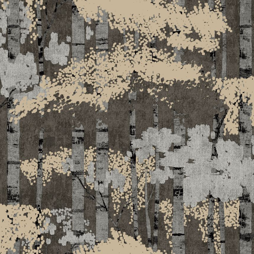 Čierno-zlatá vliesová tapeta na stenu, stromy, les, A62701, Ciara, Grandeco