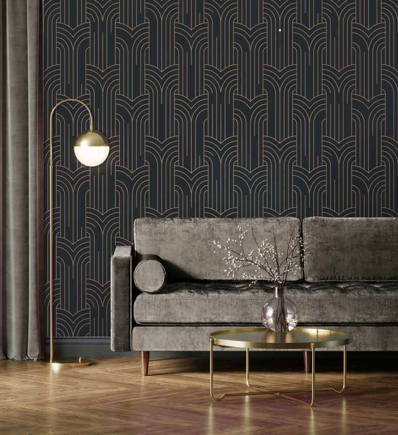 Čierna geometrická tapeta na stenu, Art Deco, M42119, Elegance, Ugepa
