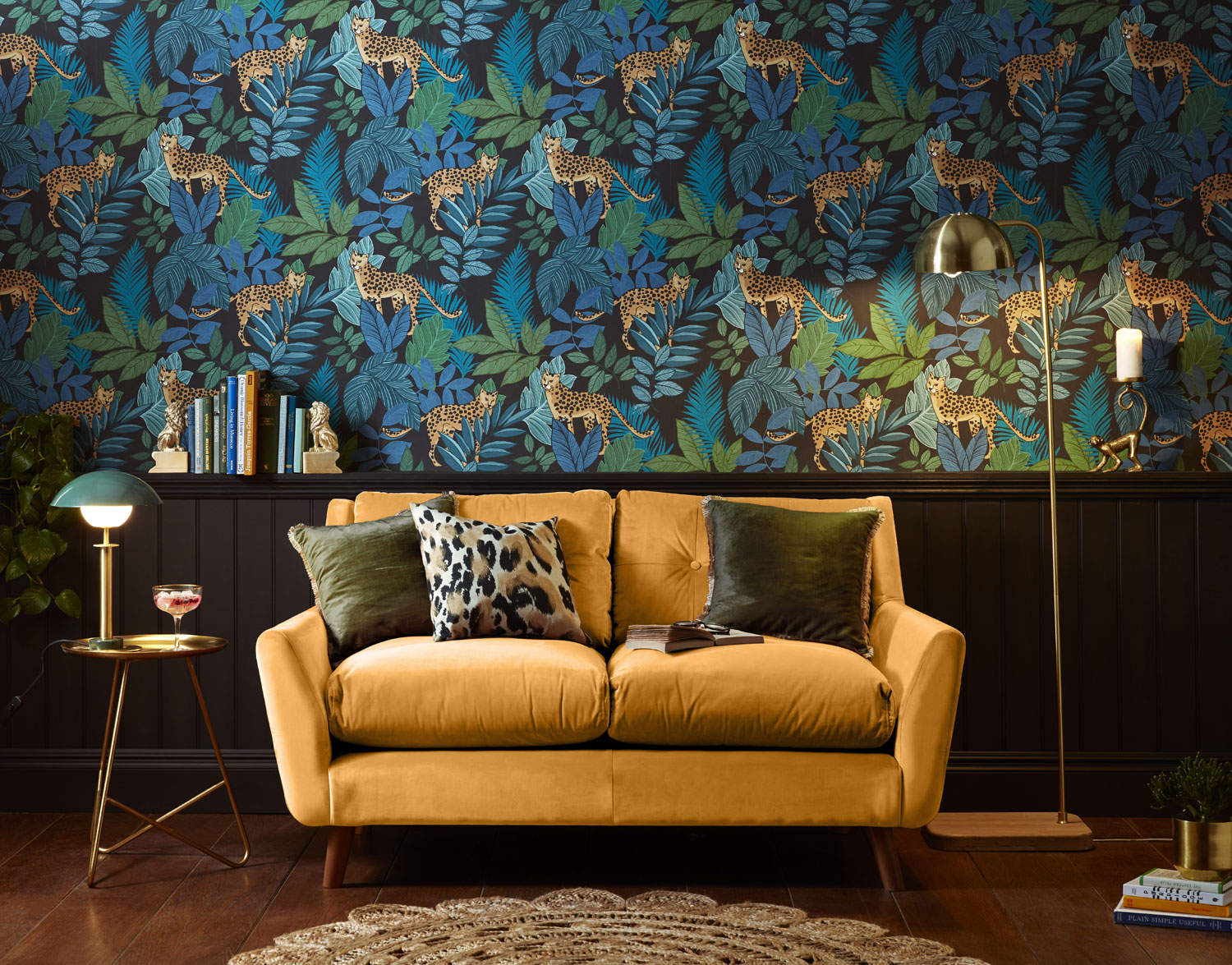 Čierna vliesová tapeta s leopardmi a listami, 118610, Envy