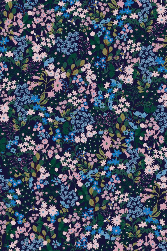 Modrá vliesová tapeta na stenu, lúčne kvety, 118570, Joules, Graham&Brown