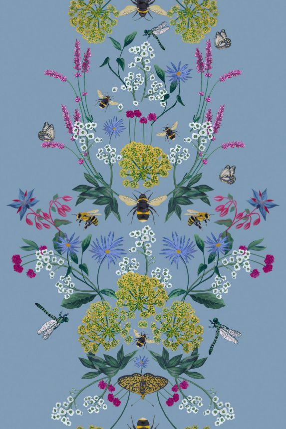 Modrá vliesová tapeta, lúčne kvety, 118577, Joules, Graham&Brown