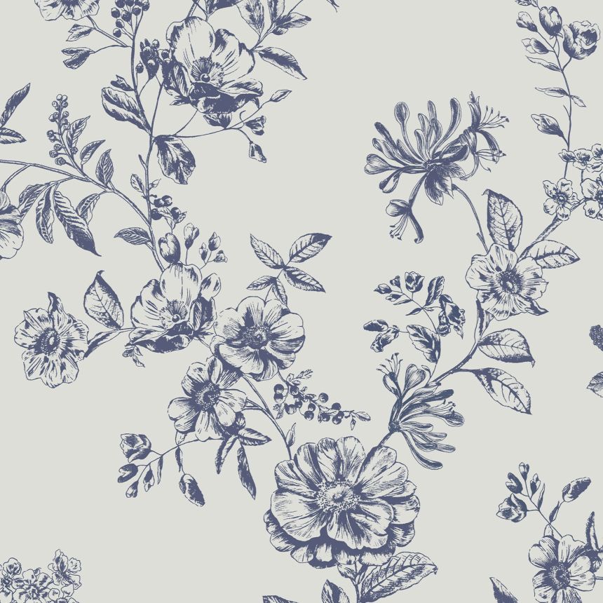 Modro-biela kvetinová vliesová tapeta, 118554, Joules, Graham&Brown