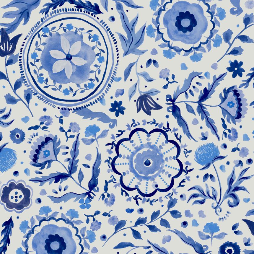 Modro-biela kvetinová vliesová tapeta, 120881, Joules, Graham&Brown