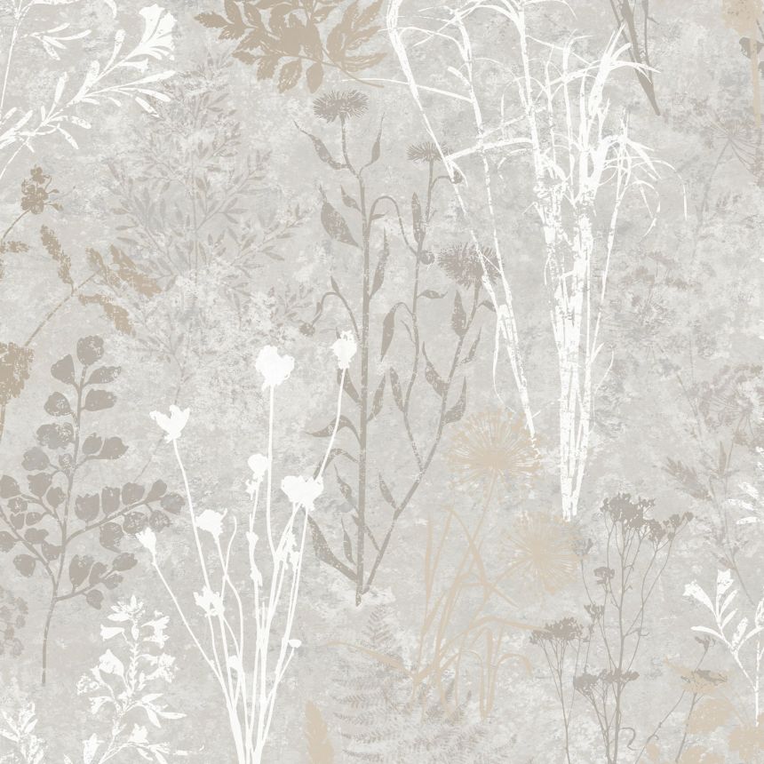 Sivá vliesová tapeta na stenu, kvety, listy, 120714, Vavex 2025