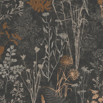 Čierna vliesová tapeta na stenu, kvety, listy, 120718, Vavex 2025