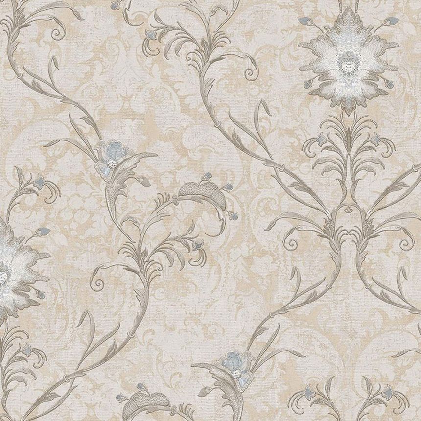Luxusná béžovo-strieborná ornamentálna zámocká vliesová tapeta, 47741, Eterna, Parato