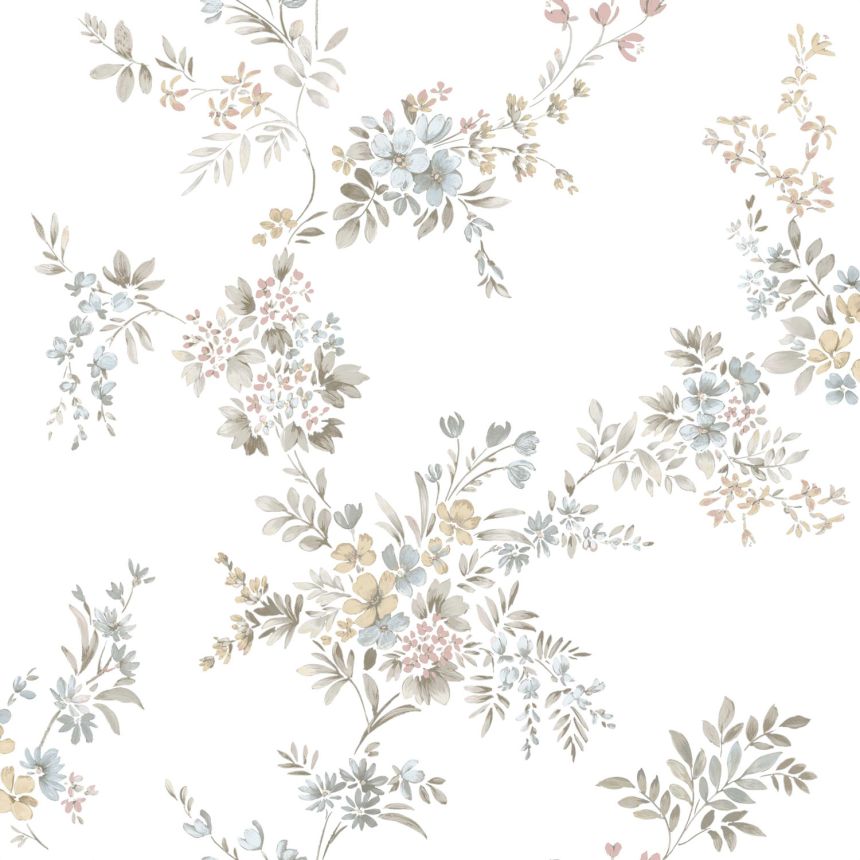 Biela vliesová tapeta na stenu s kvetinovým vzorom, 12311, Fiori Country, Parato