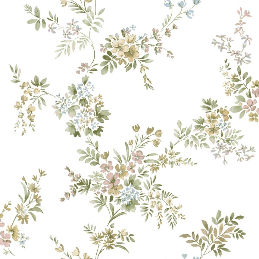 Biela vliesová tapeta na stenu s kvetinovým vzorom, 12312, Fiori Country, Parato