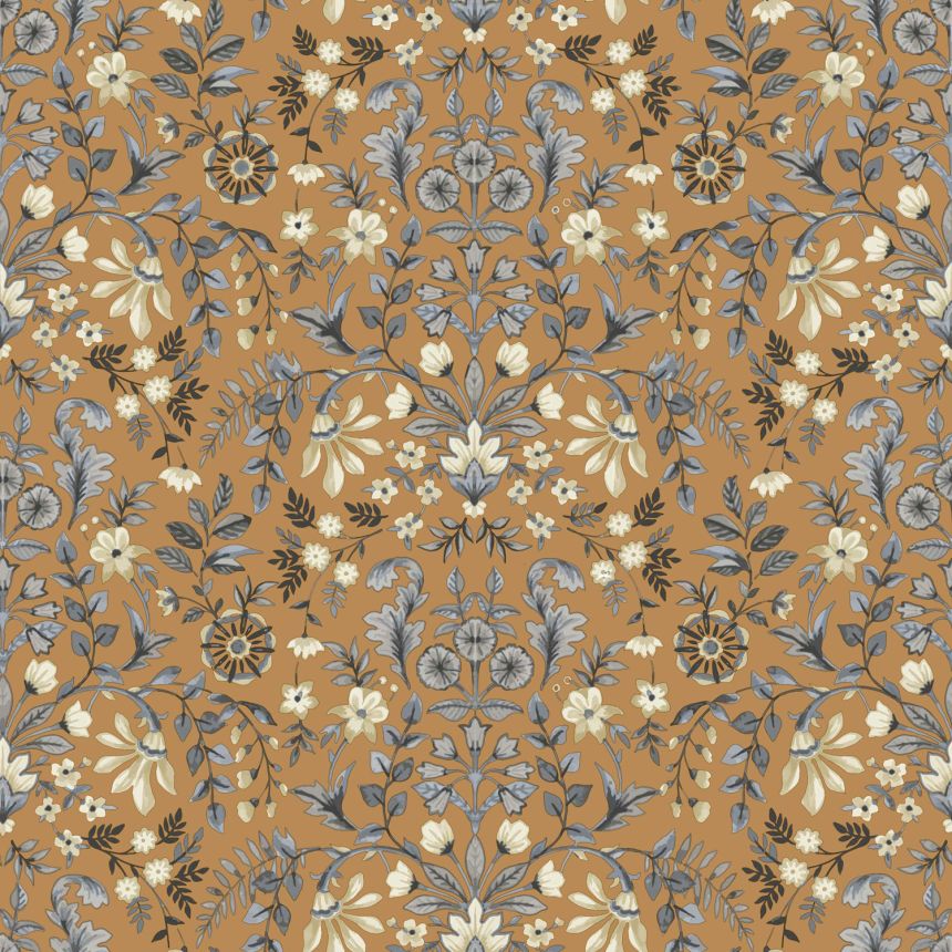 Tmavookrová vliesová tapeta s kvetinovým ornamentálnym vzorom, 12327, Fiori Country, Parato
