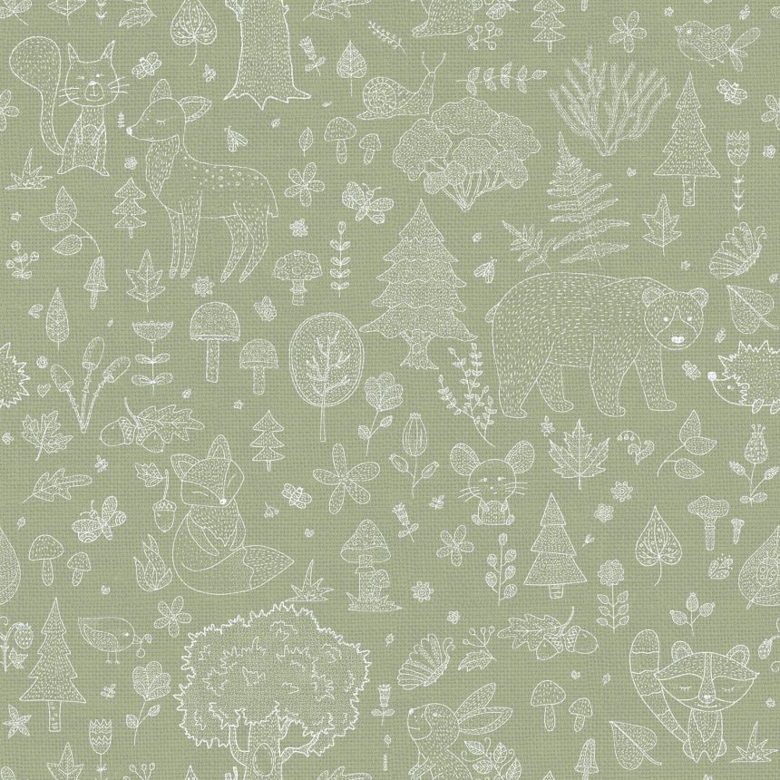 Zelená detská tapeta na stenu, zvieratká, rastliny, 14805, Happy, Parato