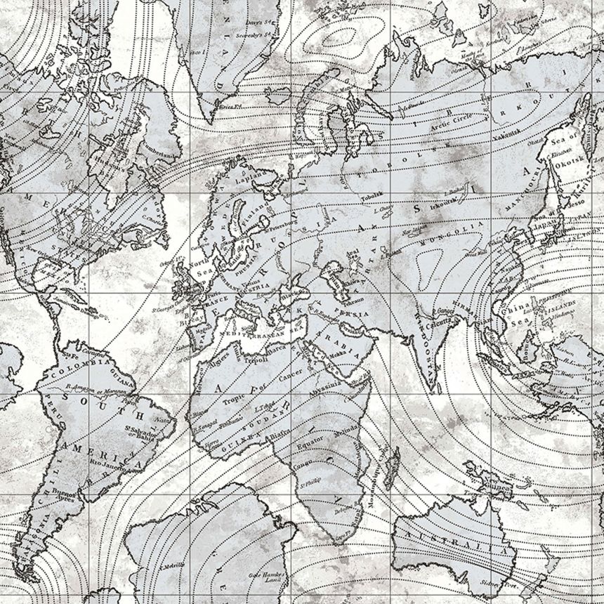 Sivo-strieborná vliesová tapeta s mapou sveta, 16656, Friends & Coffee, Cristiana Masi by Parato