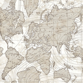 Krémovo-zlatá vliesová tapeta s mapou sveta, 16657, Friends & Coffee, Cristiana Masi by Parato