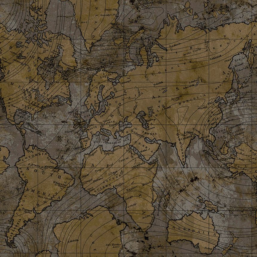 Sivo-zlatá vliesová tapeta s mapou sveta, 16658, Friends & Coffee, Cristiana Masi by Parato