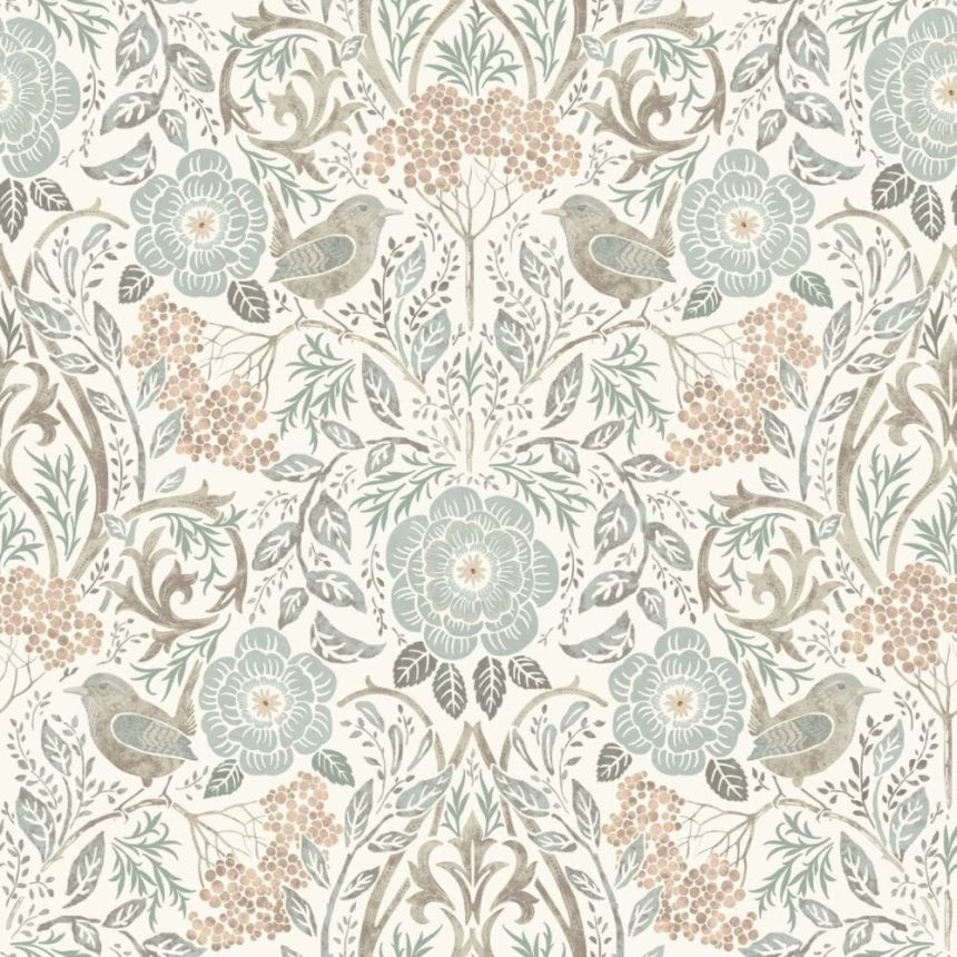 Vliesová tapeta s rastlinami a vtáčikmi, 139294, Vintage Flowers, Esta Home