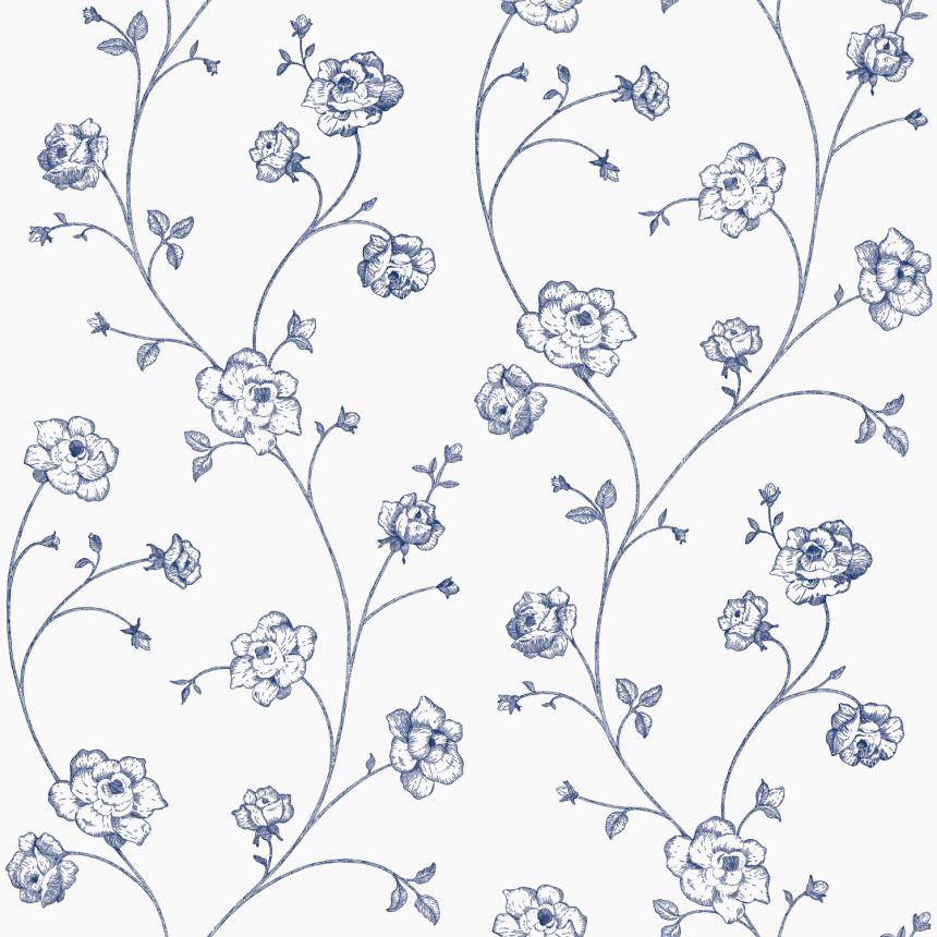 Bielo-modrá vliesová kvetinová tapeta, 139300, Vintage Flowers, Esta Home