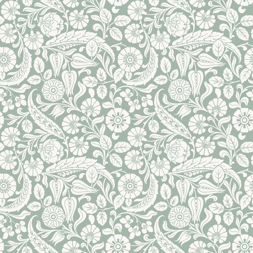 Zelená vliesová kvetinová tapeta na stenu, 139329, Vintage Flowers, Esta Home