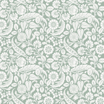 Zelená vliesová kvetinová tapeta na stenu, 139329, Vintage Flowers, Esta Home