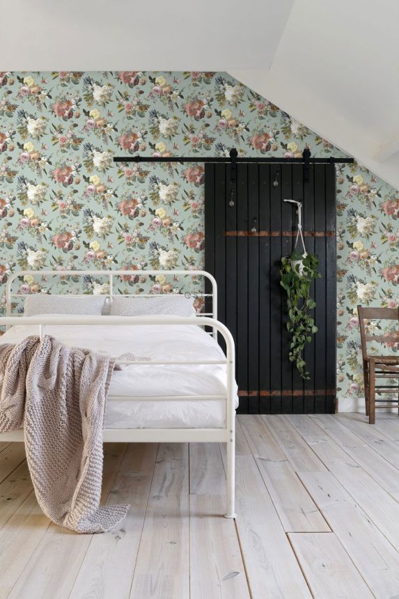 Zelená vliesová kvetinová tapeta na stenu, 139366, Vintage Flowers, Esta Home