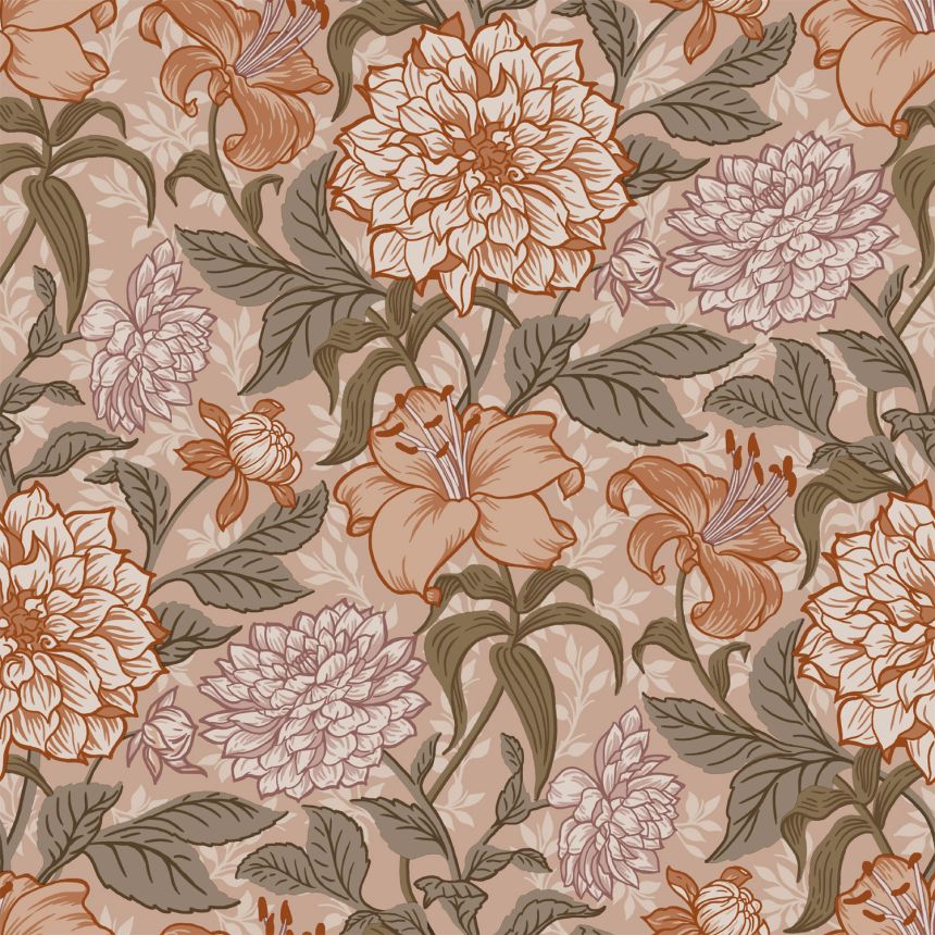 Béžová vliesová kvetinová tapeta na stenu, 139380, Vintage Flowers, Esta Home