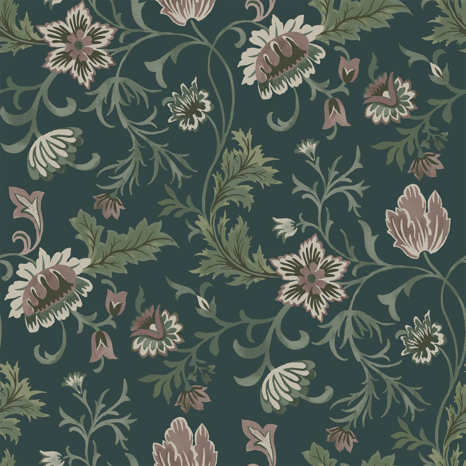 Zelená vliesová kvetinová tapeta na stenu, 139415, Vintage Flowers, Esta Home