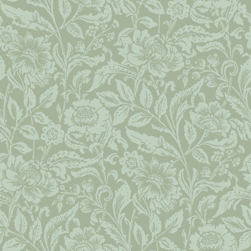 Zelená vliesová kvetinová tapeta na stenu, 139428, Vintage Flowers, Esta Home