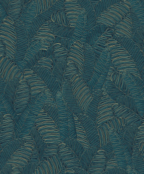 Modro-zlatá vliesová tapeta s listami, SPI101, Spirit of Nature, Khroma by Masureel