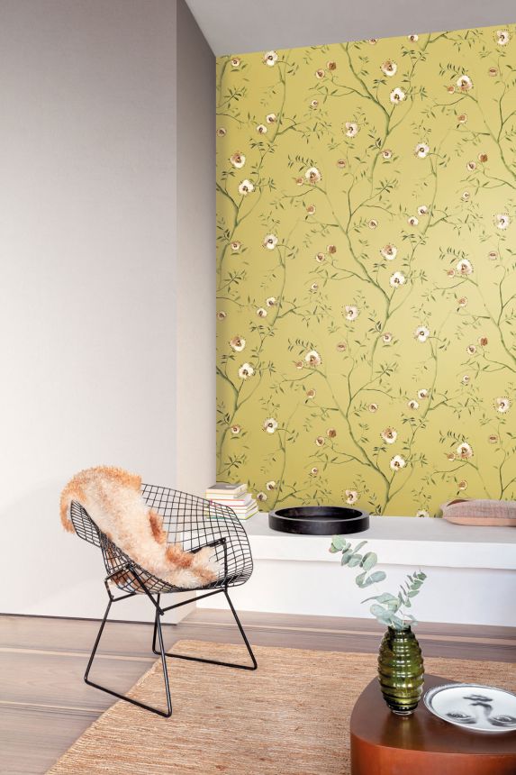 Okrová kvetinová vliesová tapeta na stenu, SUM204, Summer, Khroma by Masureel